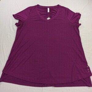 Lane Bryant Livi Top Womens 18/20  Short Sleeve V-Neck Berry Open Back
